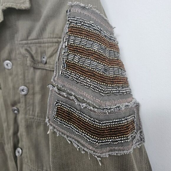 BKE Button Up Shirt Jacket Women's XS Embellished Relaxed Fit Military Combat - Picture 3 of 11